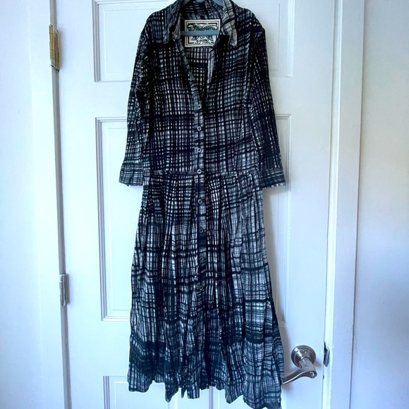 Samantha Sung 100% light cotton, B&W button midi dress Hand printed Pockets! S2 - Picture 1 of 5